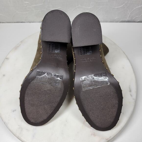 Forever 21 Suede Boots Womens 7 Green Leather Gold Rivets Block Heel Zipper New - Picture 9 of 16